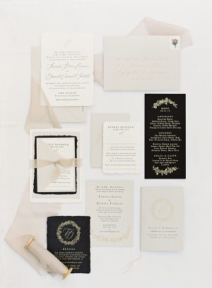 Napa Wedding Elegant Invitation suite with black and grey invitations - O’Malley Photography