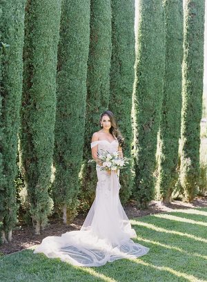 Napa Wedding bridal portrait in front of cypress trees - O’Malley Photography