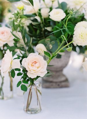 Napa Wedding reception centerpiece inspiration with blush and white flowers- O’Malley Photography