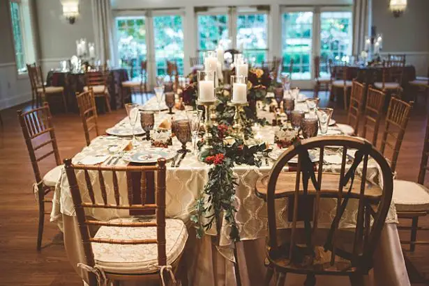 Reception table decor for elegant fall wedding with candles - Aileen Elizabeth Photography