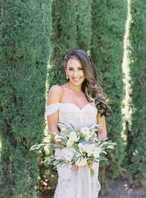 Romantic bridal look with an off the shoulder wedding dress and classic bridal hair - O’Malley Photography