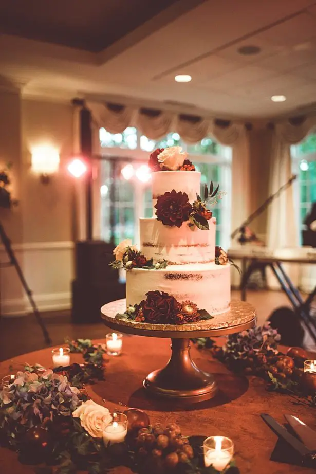 Romantic fall wedding cake table with flowers - Aileen Elizabeth Photography
