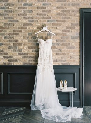 Romantic tulle wedding dress with badgley mischka wedding heels - O’Malley Photography