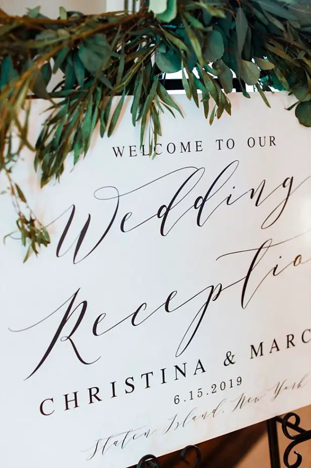 Country Club Wedding reception white calligraphy welcome sign - Bluespark Photography