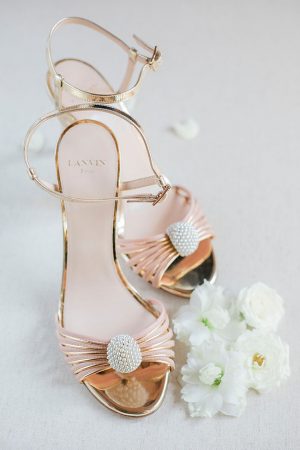 Rose gold Lanvin wedding heels with straps- Purewhite Photography