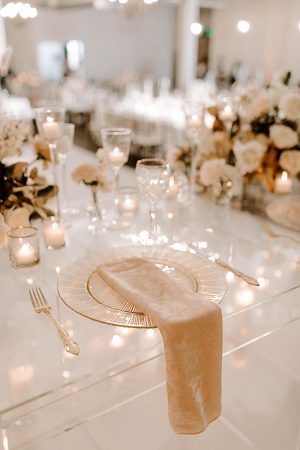 Modern Wedding reception centerpiece with white flowers- Foolishly Rushing In Photography
