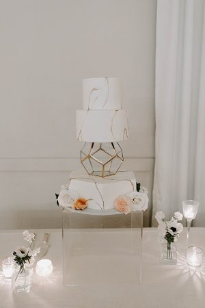 Modern South Asian Wedding-cake-with white and gold details- Foolishly Rushing In Photography