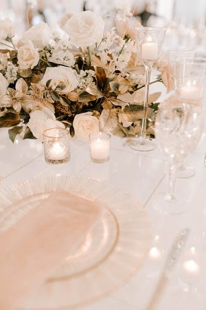 Modern Wedding reception centerpiece with white flowers- Foolishly Rushing In Photography