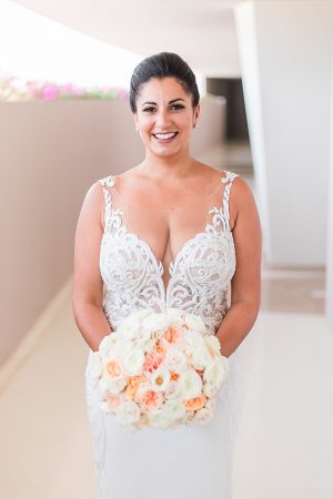Cabo Destination Wedding bridal portrait of bride in spaghetti strap wedding dress with lace - Photography: JBJ Pictures