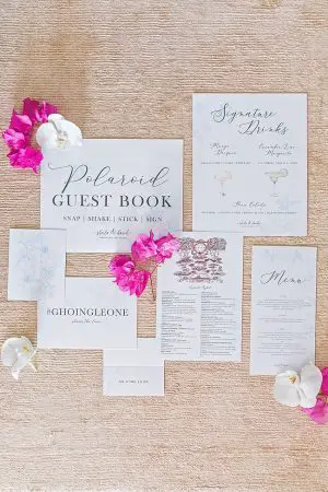 Cabo Destination Wedding invitation suite and signature cocktail sign - Photography: JBJ Pictures