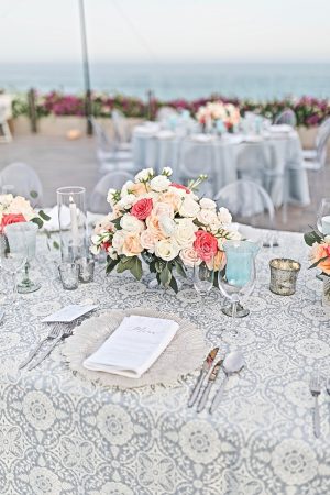 Cabo Destination Wedding reception with blue and peach - Photography: JBJ Pictures