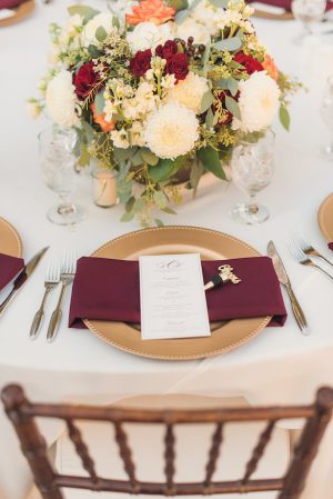 Burgundy and gold wedding place setting - Sun and Sparrow Photography