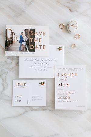 Rose gold and white wedding invitations - ARTE DE VIE Photography
