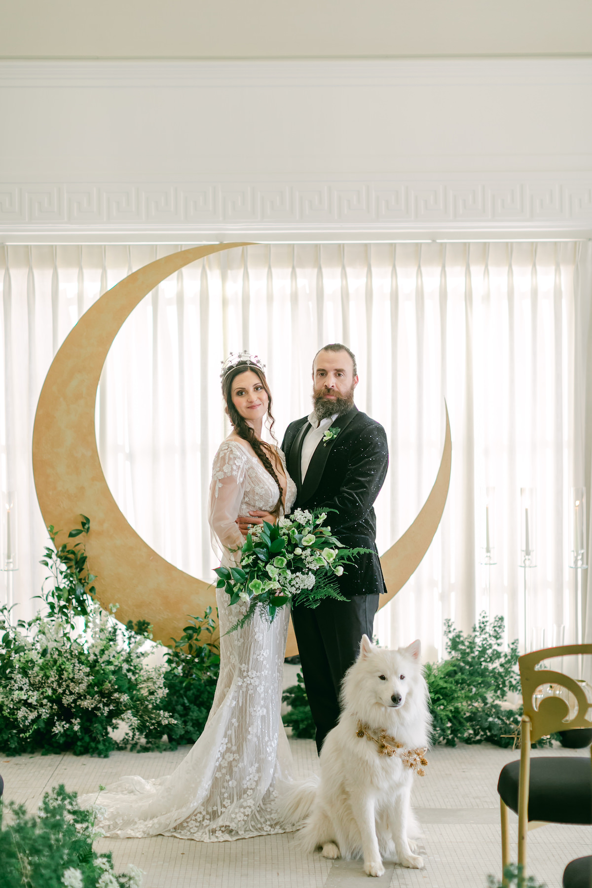 Celestial Wedding with gold moon ceremony installation - Lily Tapia Photography