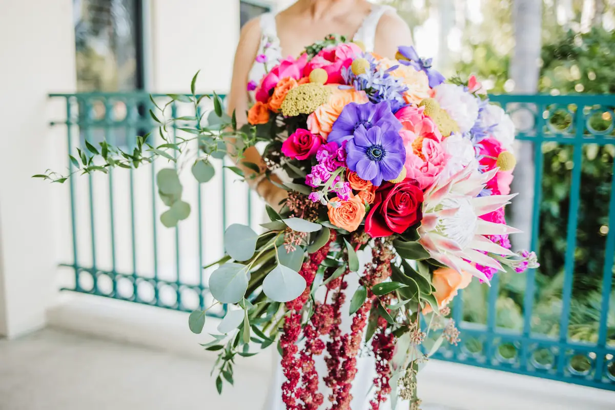 Colorful oversized wedding bouquet - Bohemian Road Photography