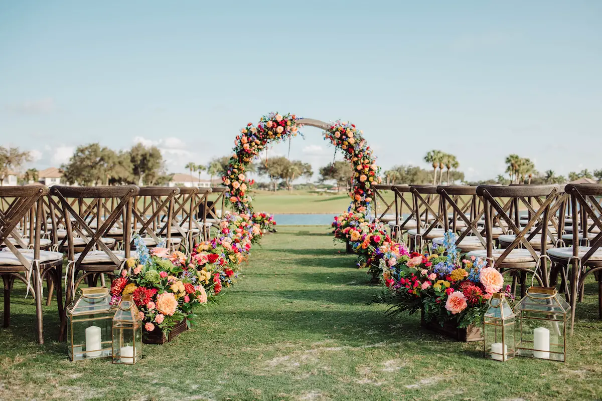 Colorful Outdoor Wedding Ceremony Decor - Bohemian Road Photography
