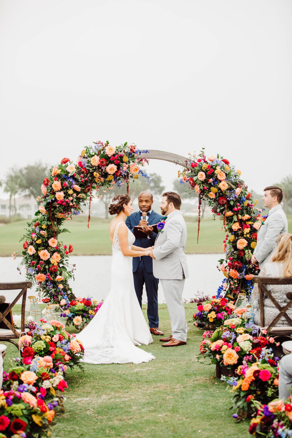 Colorful Wedding Flowers Pop Agains Teal Bridesmaid Dresses