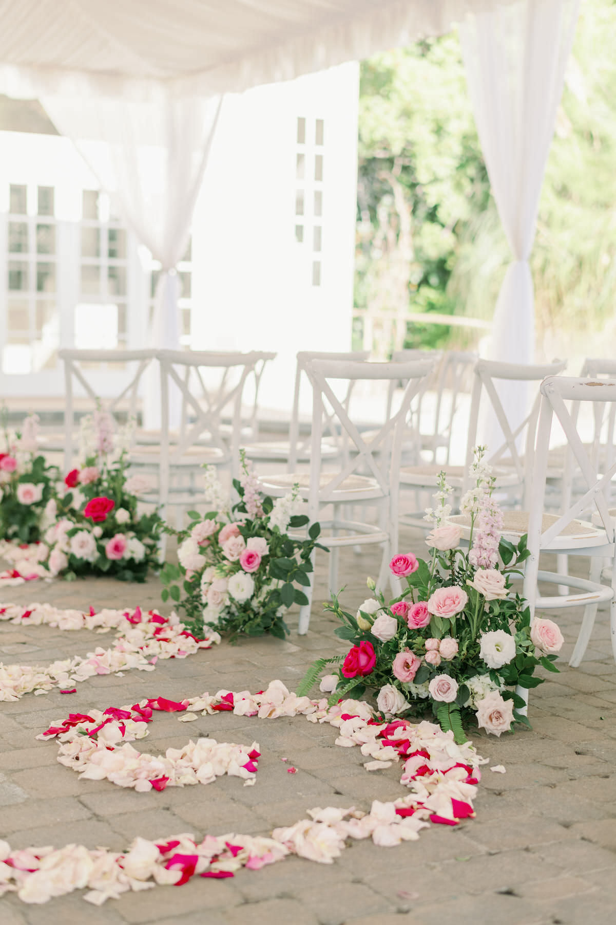 Pink Wedding ceremony flowers - Peony Park Photography