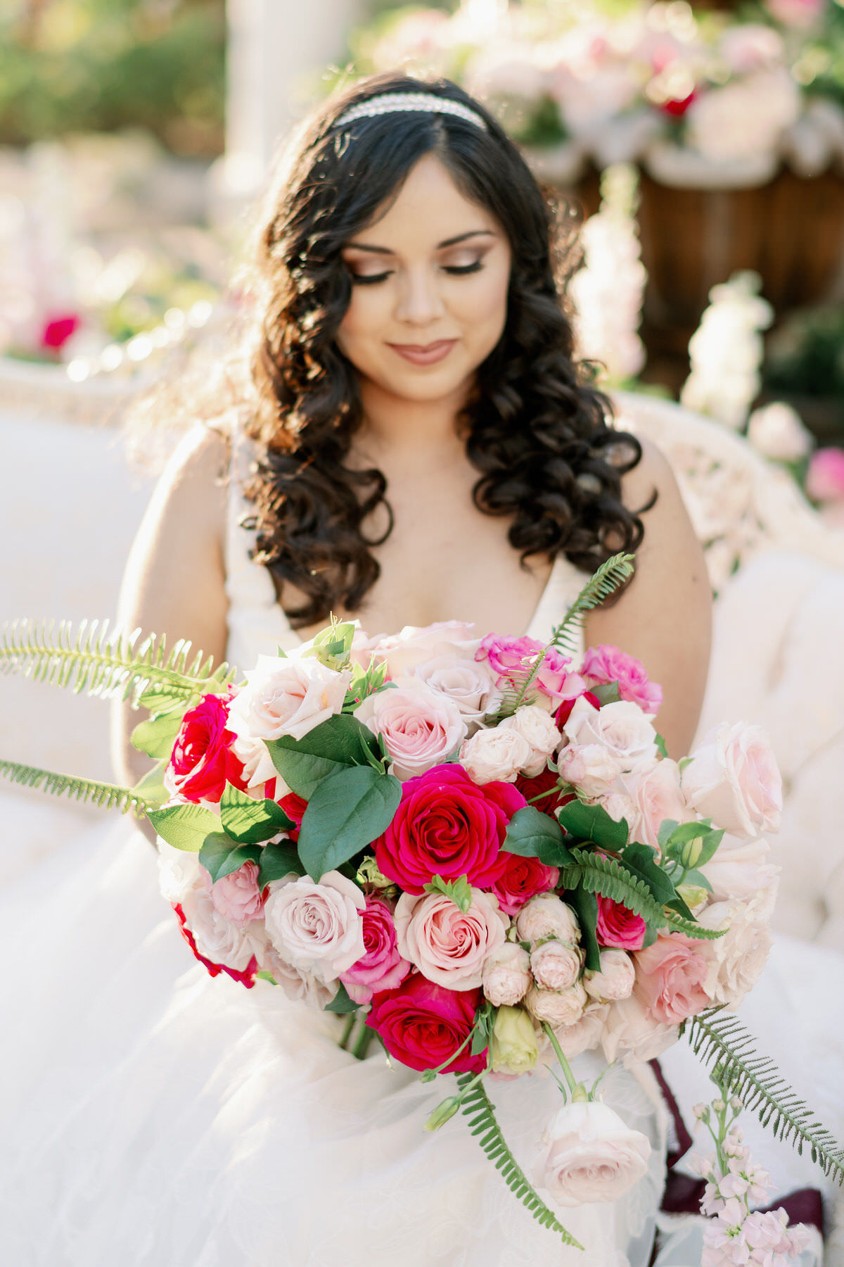 Pink classic wedding bouquet with roses - Peony Park Photography