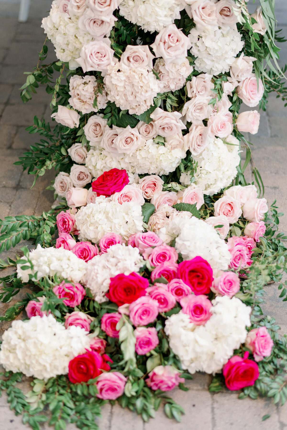 Pink wedding centerpiece floral garland - Peony Park Photography