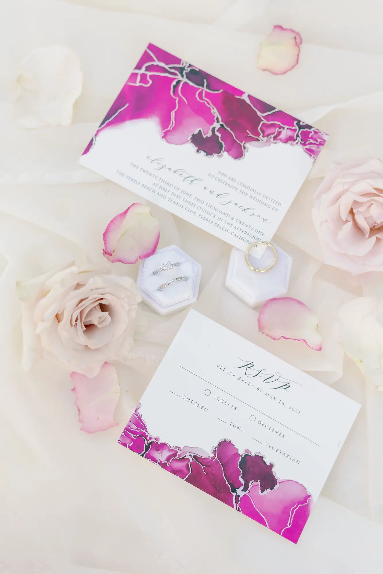 Pink wedding invitations - Peony Park Photography