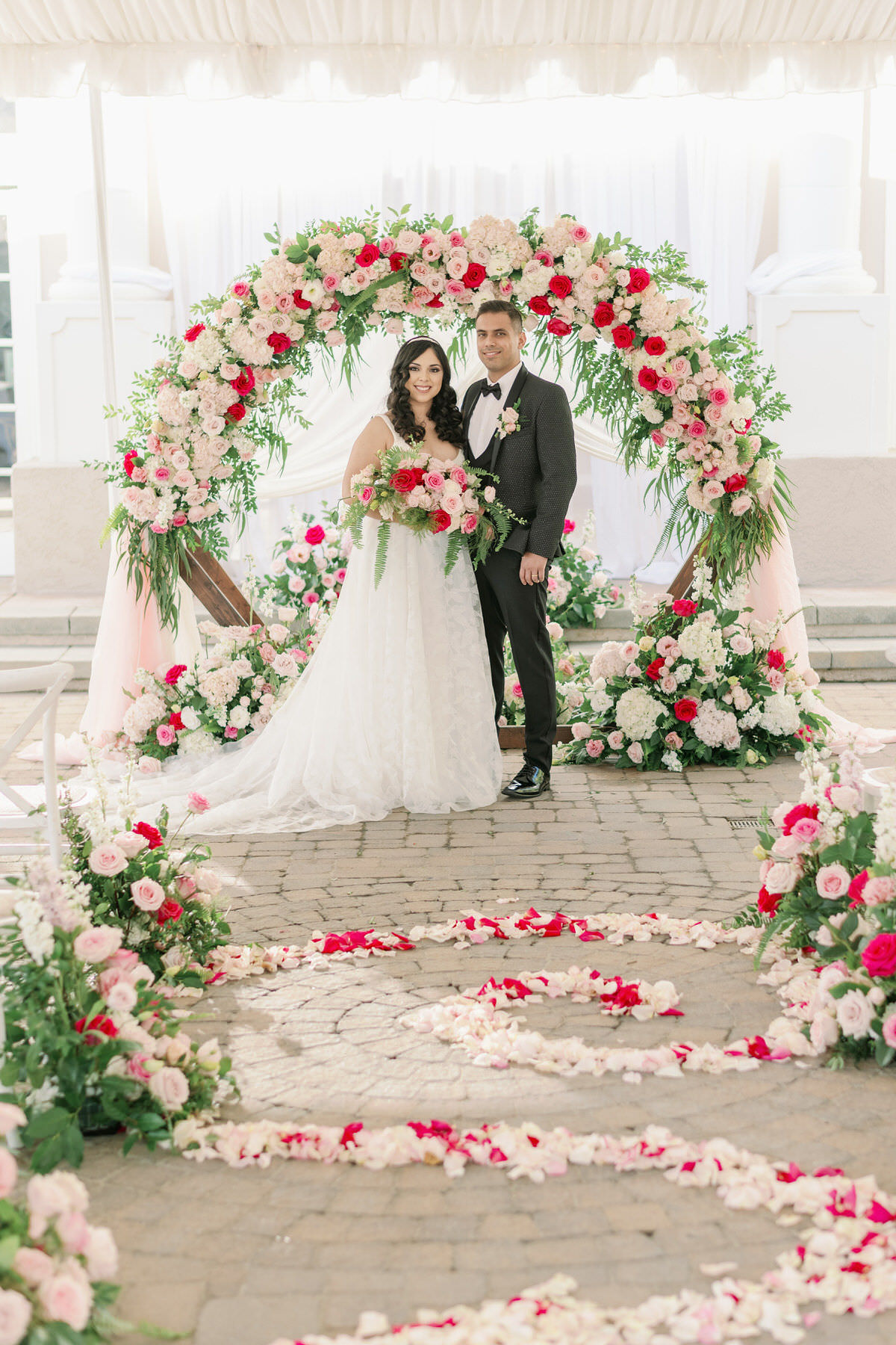 Summer wedding ceremony arch decorations - Peony Park Photography