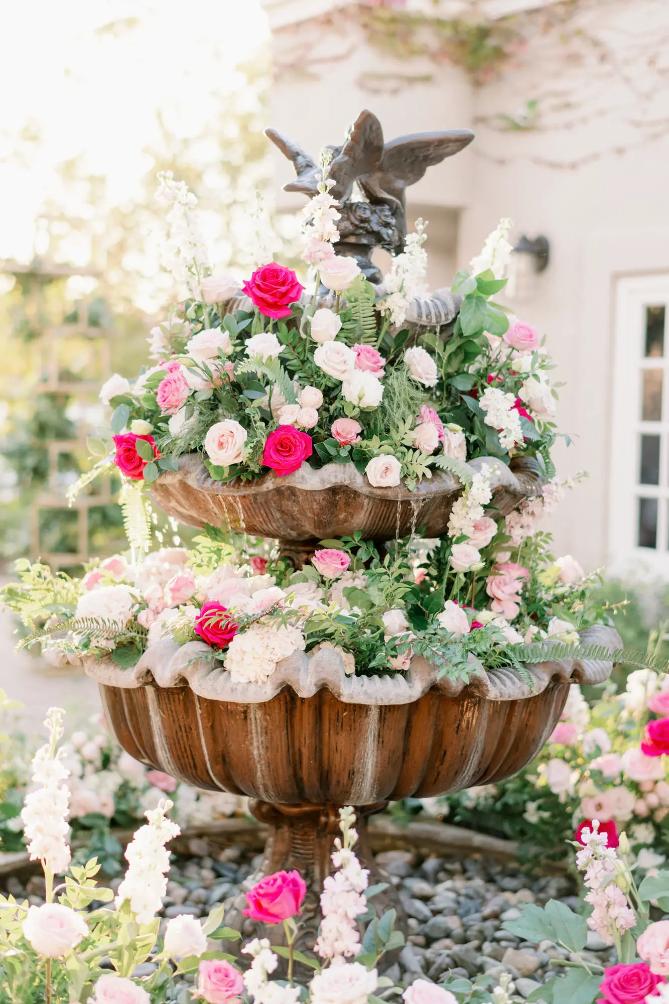 Wedding fountain floral decor - Peony Park Photography