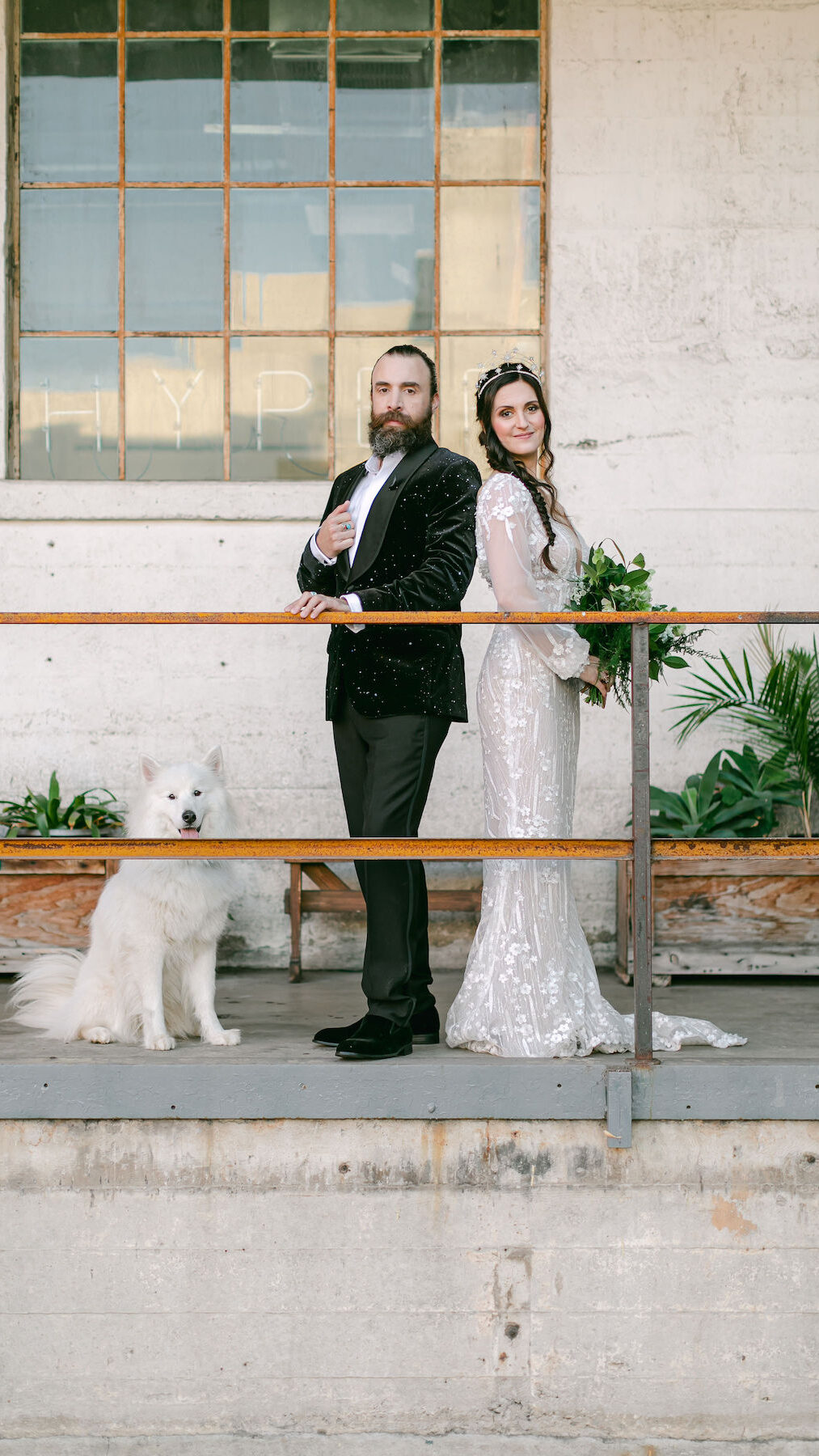 Bride and groom industrical wedding photo - Lily Tapia Photography