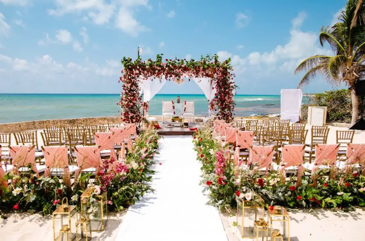 Destination Wedding Riviera Maya - El Dorado Resorts beach gazebo 55 ceremony hindu