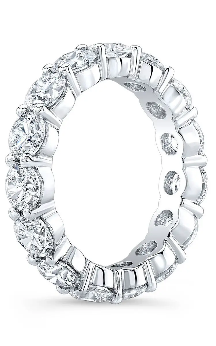 round cut shared prong diamond eternity wedding anniversary push gift band white gold platinum