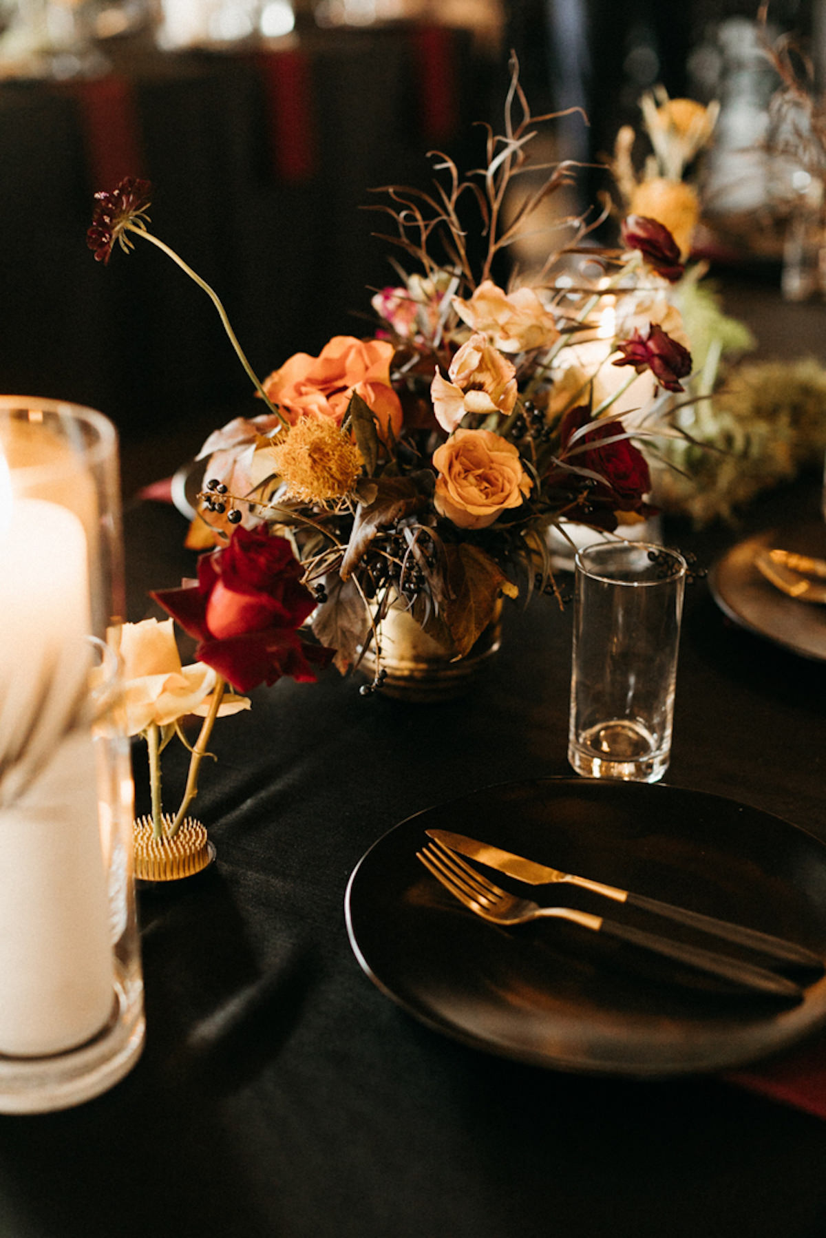 Black Wedding table decor - fall wedding colors - Naba Zabih Photography