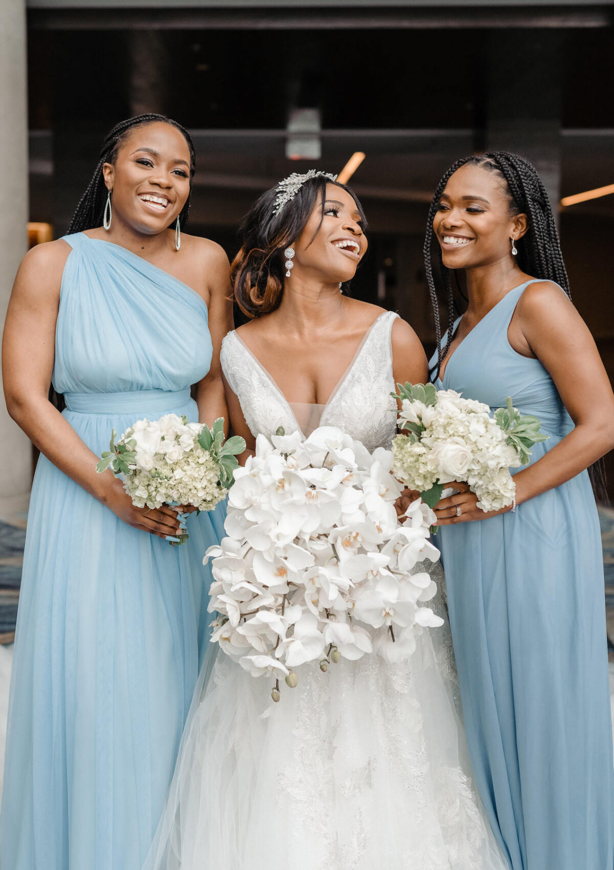 Long blue mismatched chiffon bridesmaid dresses - Tunji Studio Photography