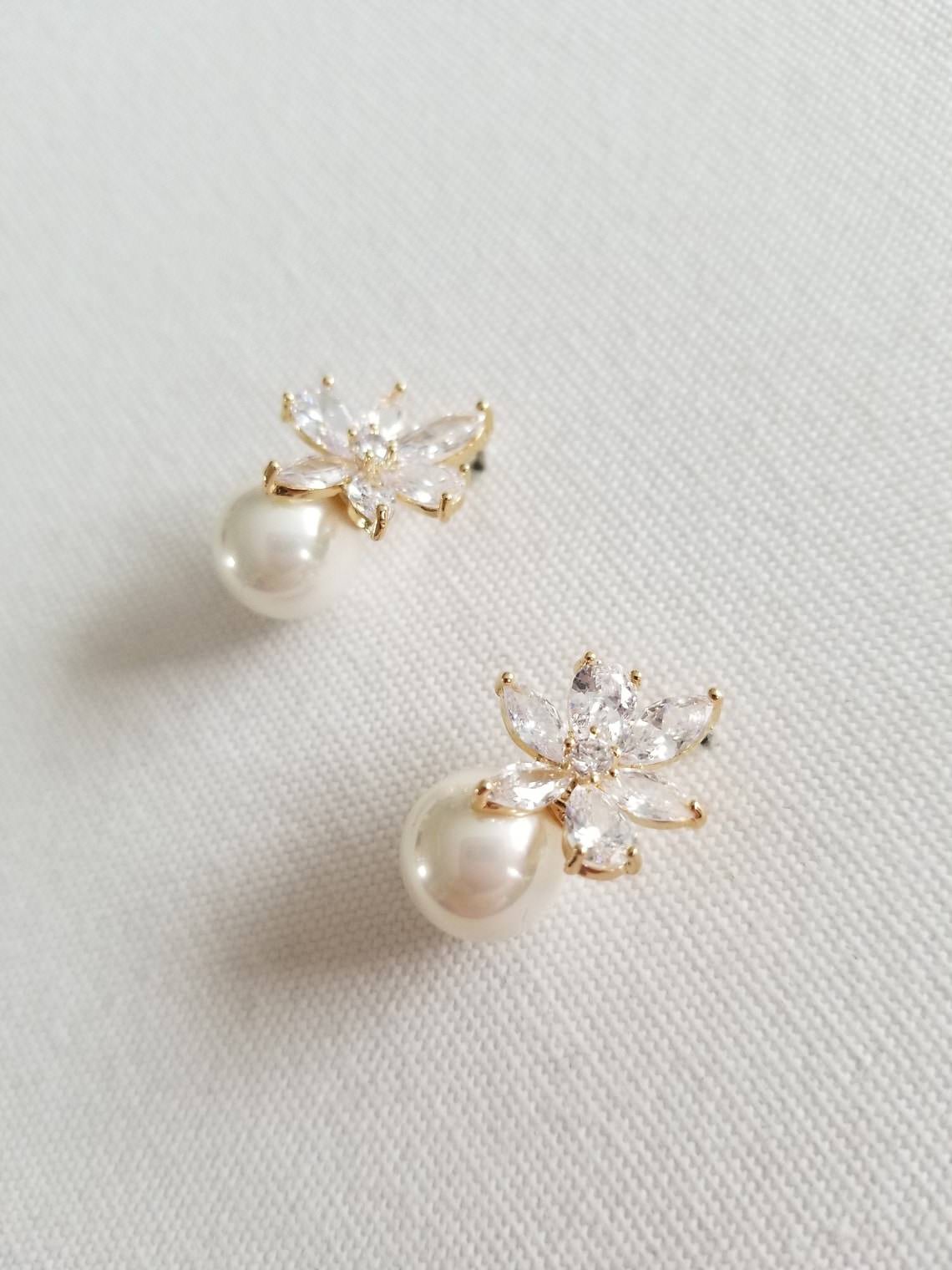 Pearl Bridal Earrings - PowderBlueBijoux
