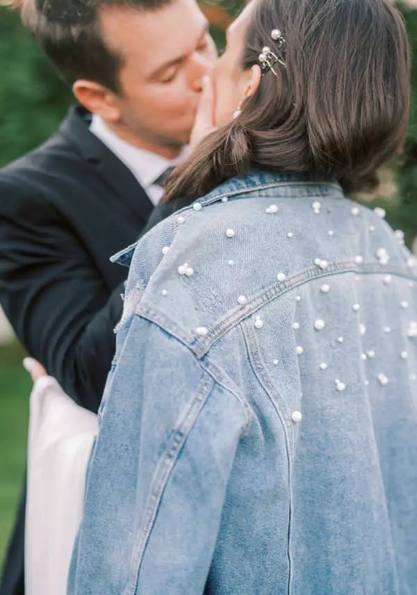 Pearl Wedding Jean Jacket - Mary Claire Photography.