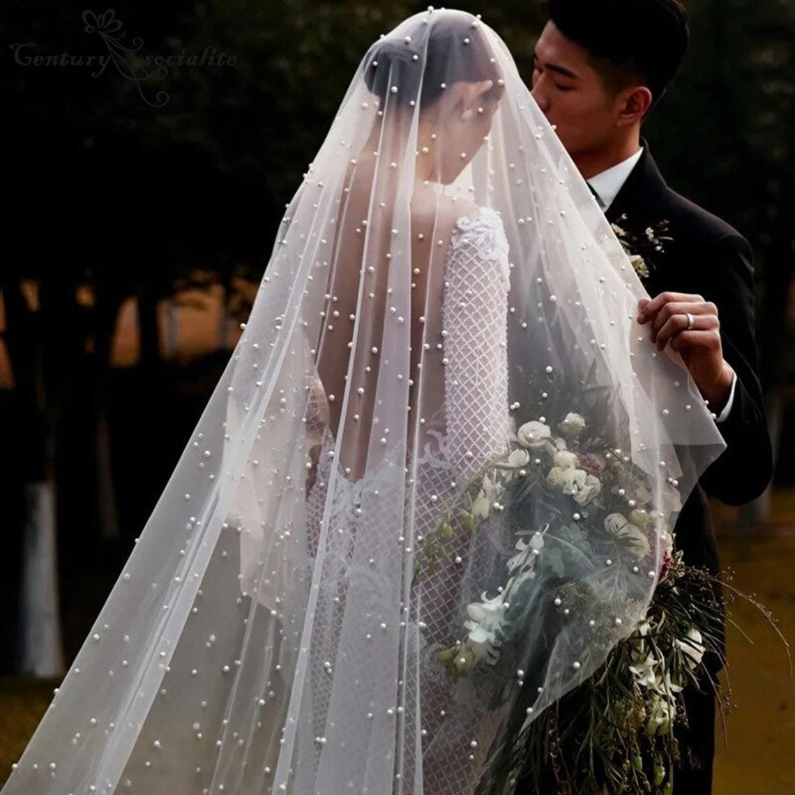 2022 Wedding Trend Pearl Bridal Veil - BellezaNovia