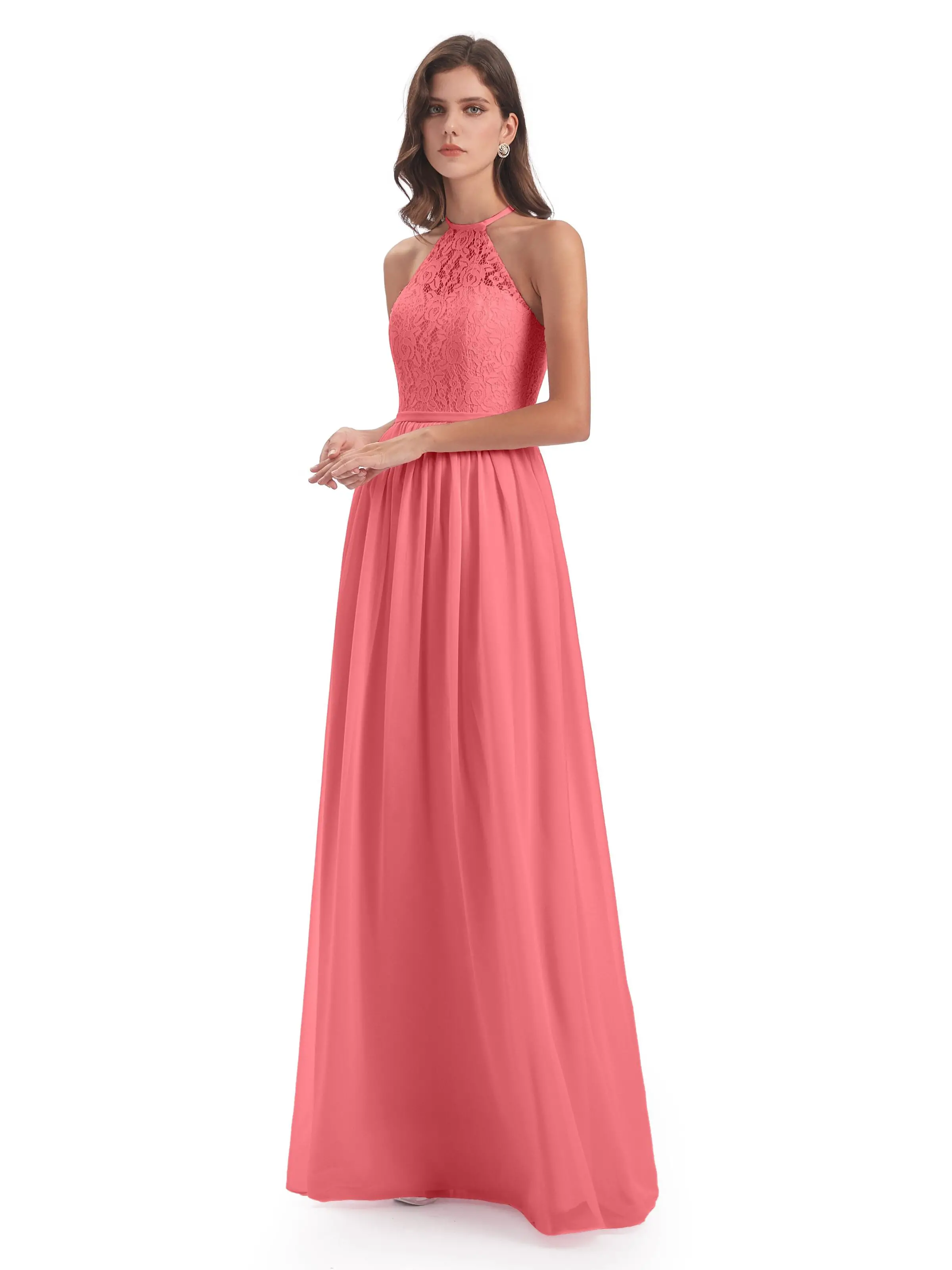 Colors for bridesmaid dresses in 2022 - Coral with Halterneck