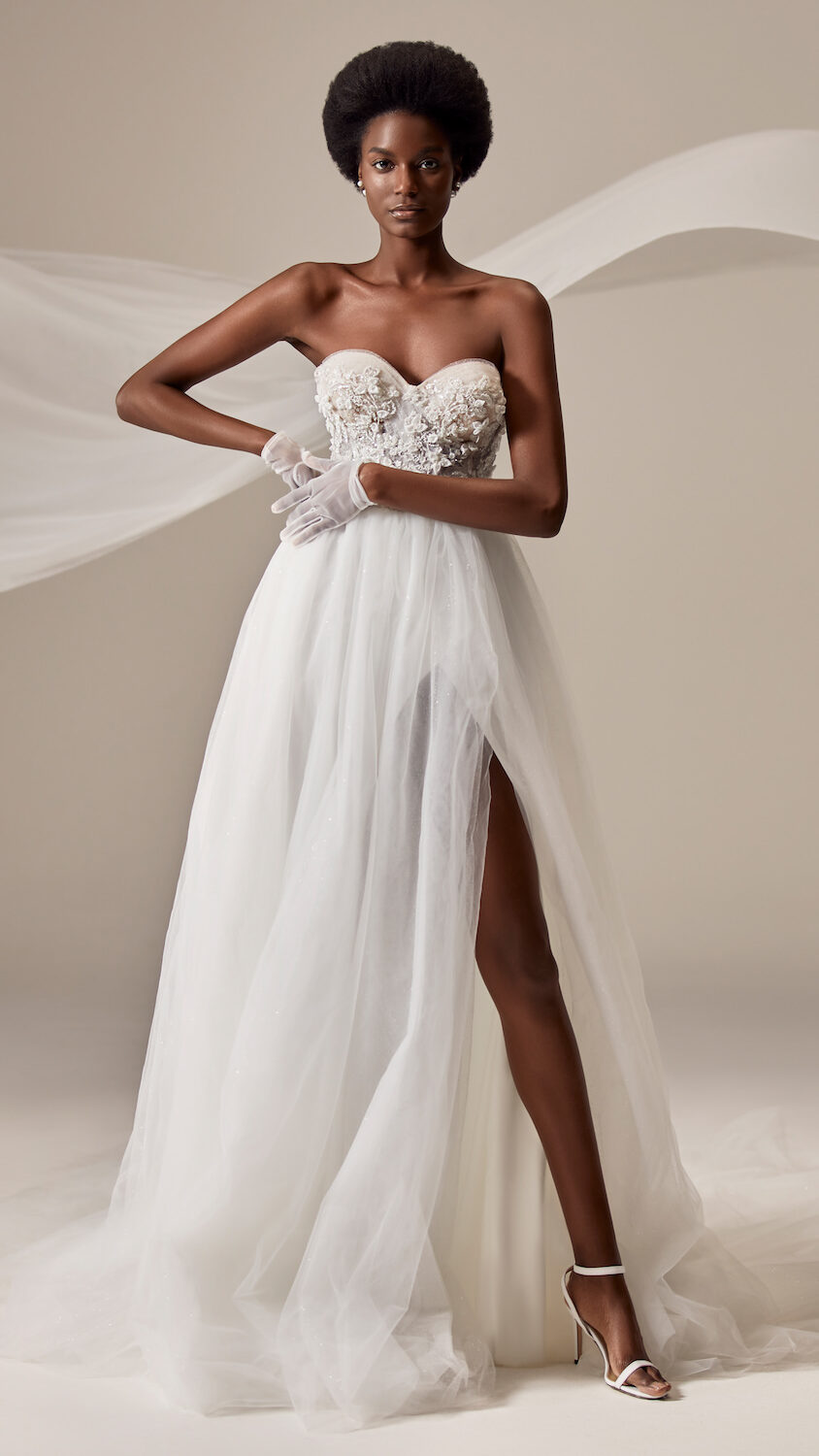 High slit Wedding Dress by Milla Nova - Charly white lace day