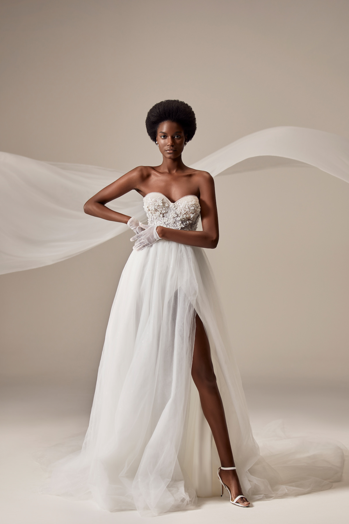 High slit Wedding Dress by Milla Nova - Charly white lace day