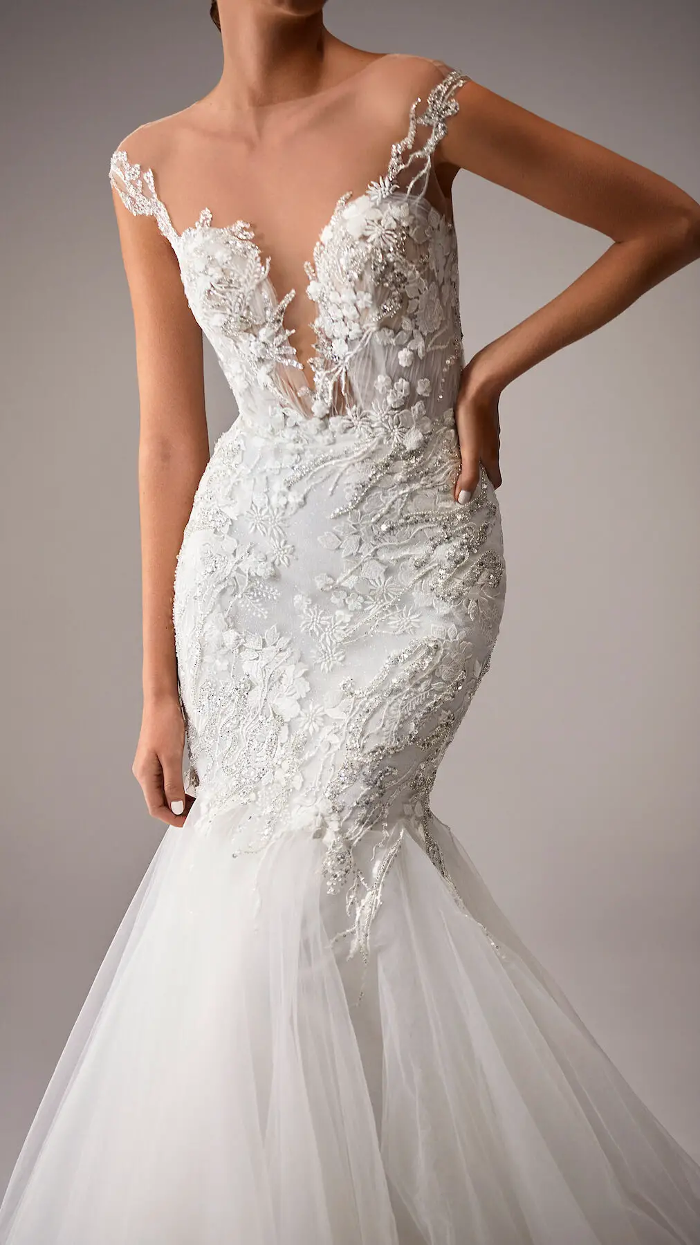Lace mermaid Wedding Dress by Milla Nova - Adamma White Lace