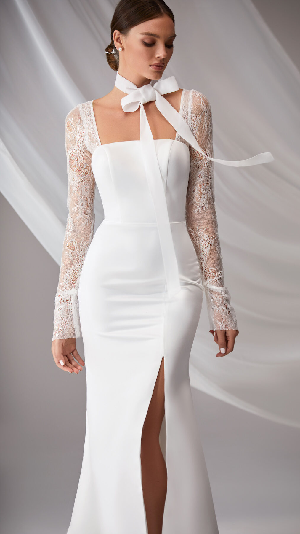 Long Sleeve lace Wedding Dress by Milla Nova - Diabla White Lace
