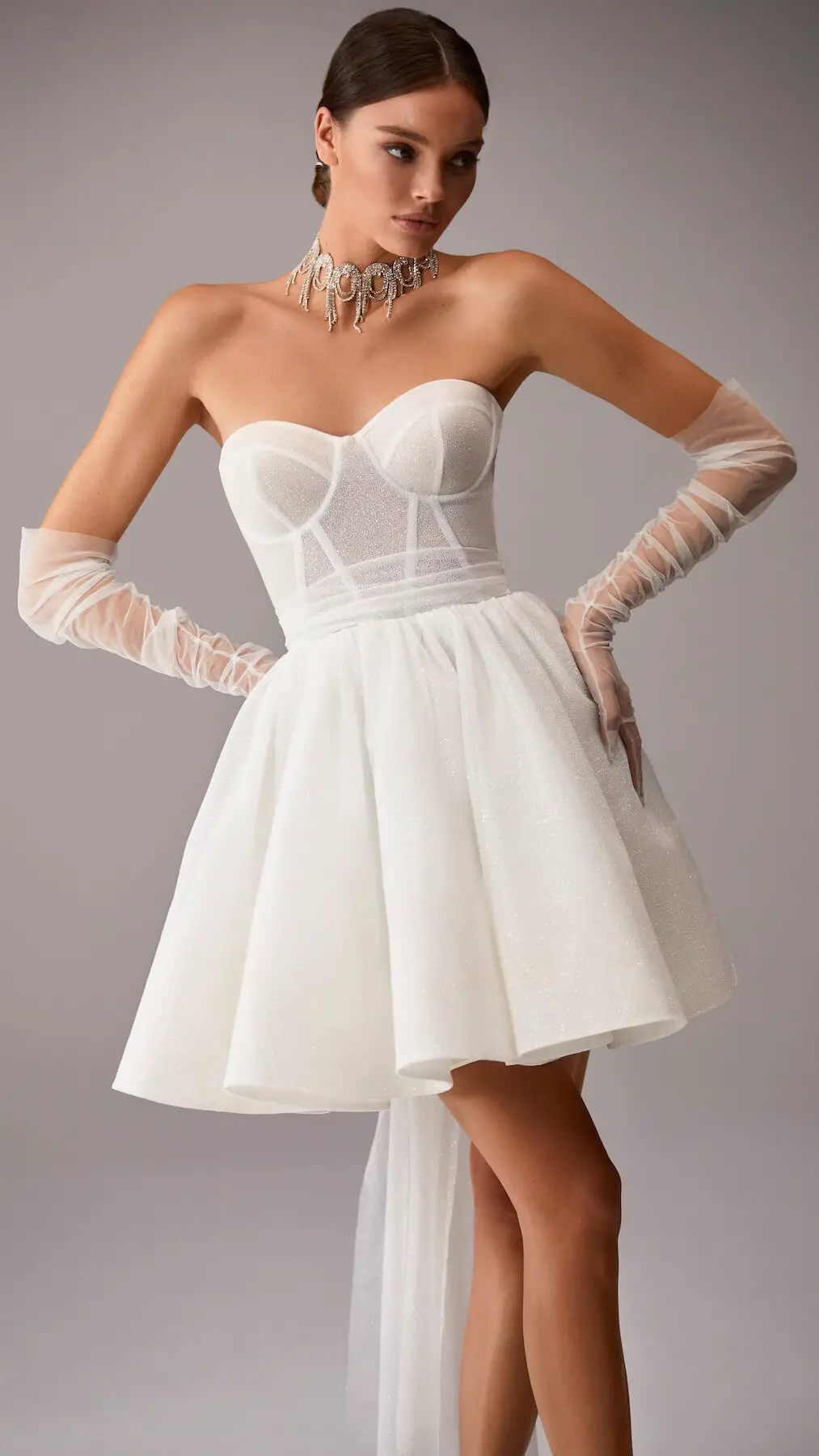 Strapless short Wedding Dress by Milla Nova - Mira White Lace