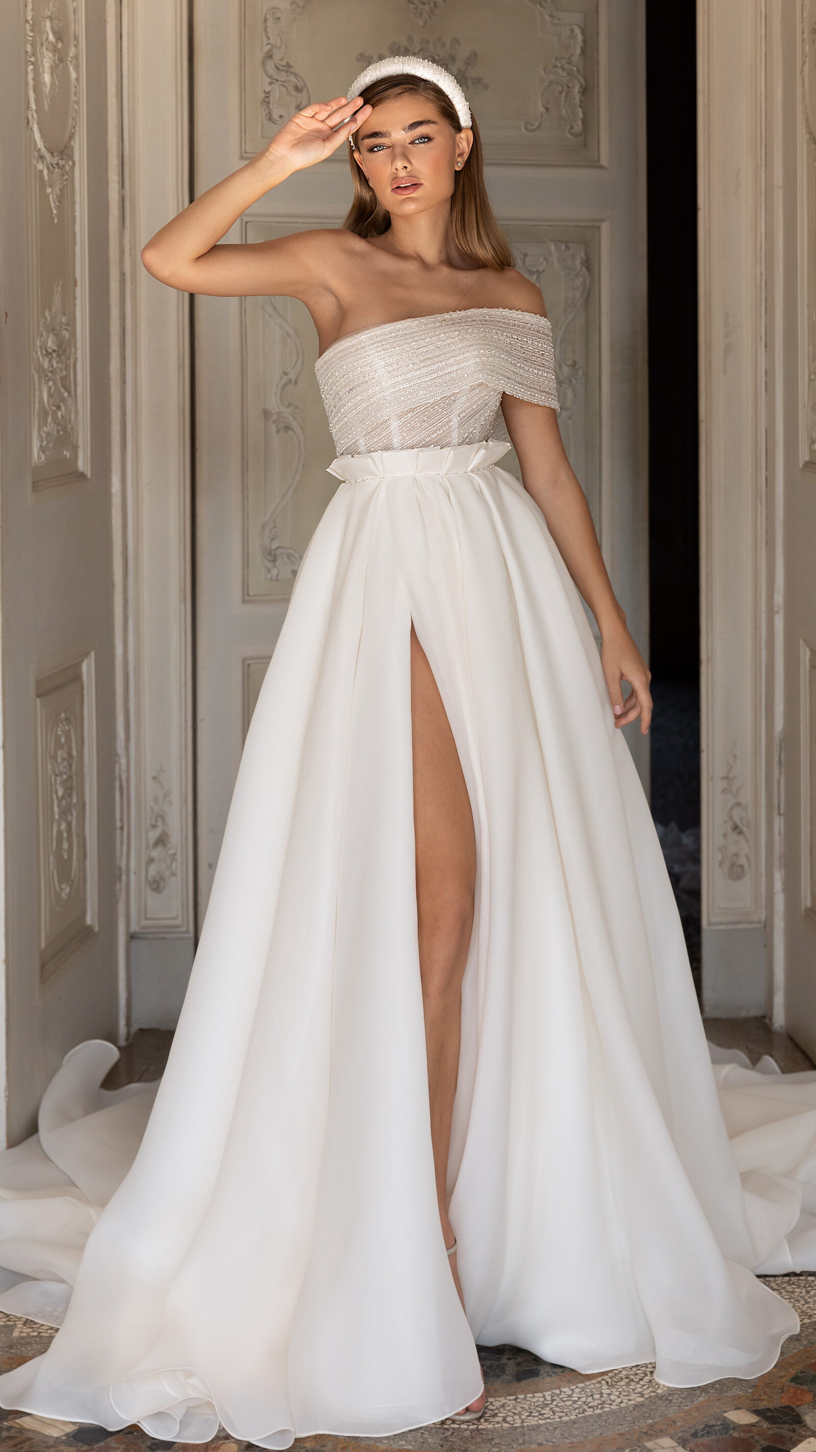 2023 Wedding Dress Trends - Asymmetrical Neckline - Pollardi - Mystery