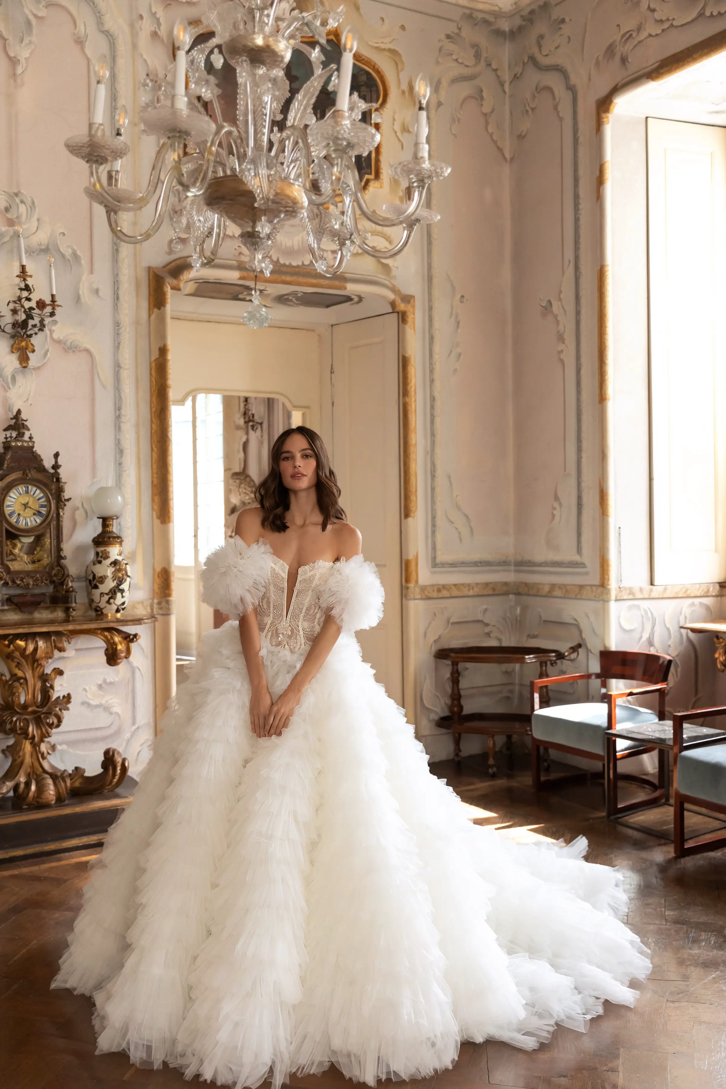 Ball gown off the shoulder elegant wedding dress with ruffles - Pollardi 2023 - Ilaria