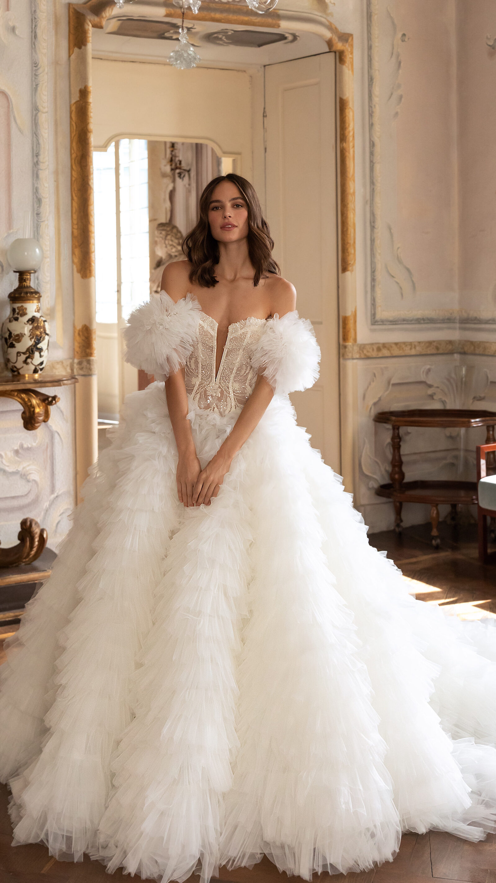 Ball gown off the shoulder elegant wedding dress with ruffles - Pollardi 2023 - Ilaria