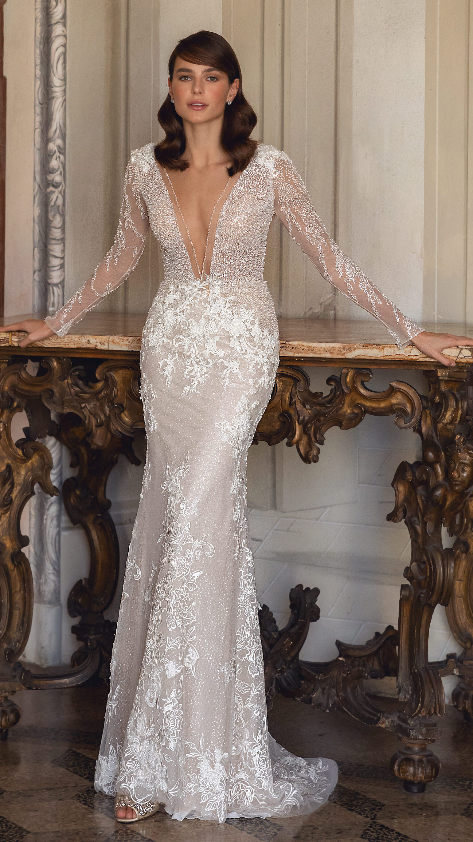 Lace mermaid wedding dress with ong sleeves - Domenica
