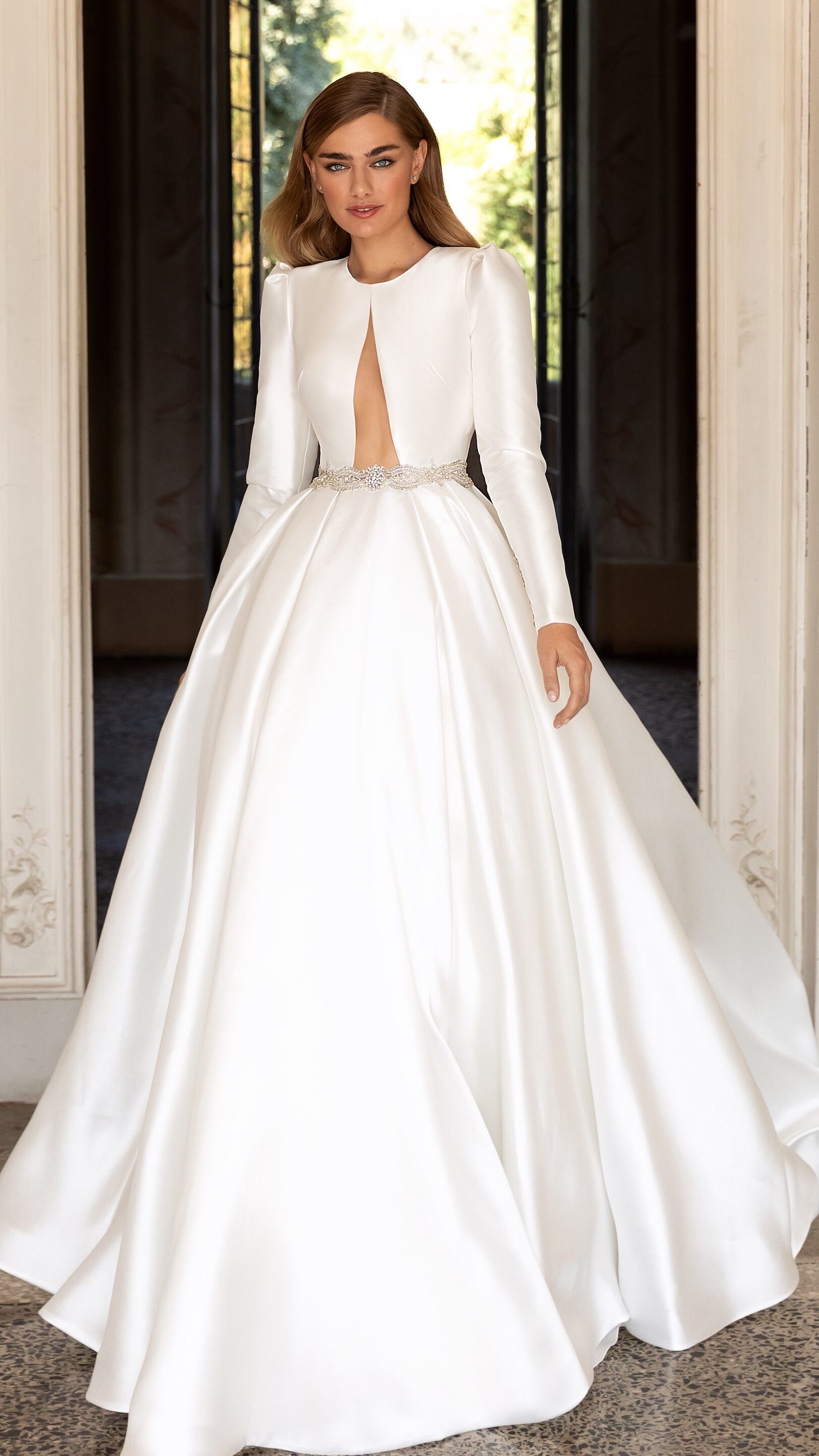 Long Sleeves a-line winter wedding dress- Shininess