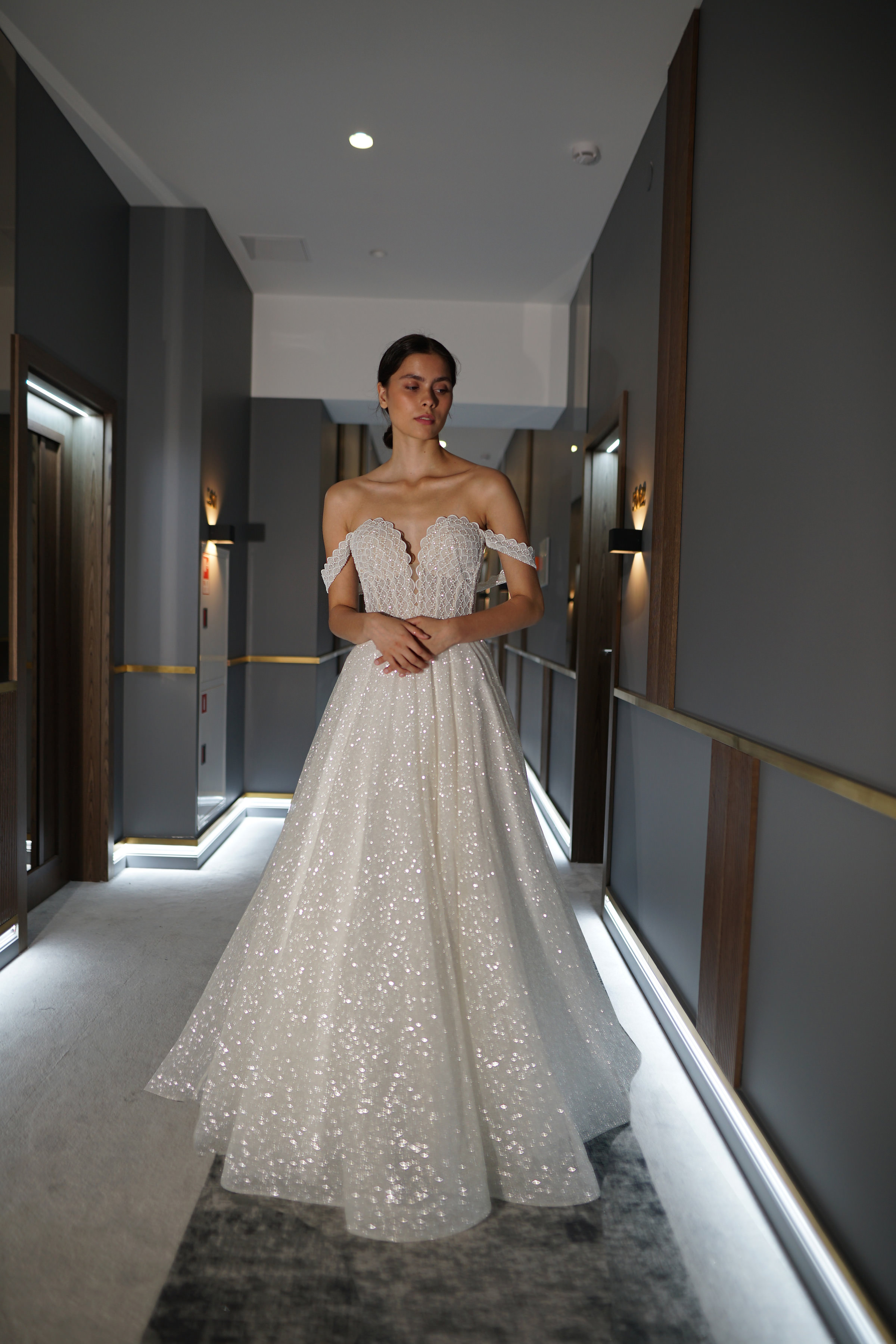 Shiny A-line Wedding Dress Coral by Olivia Bottega