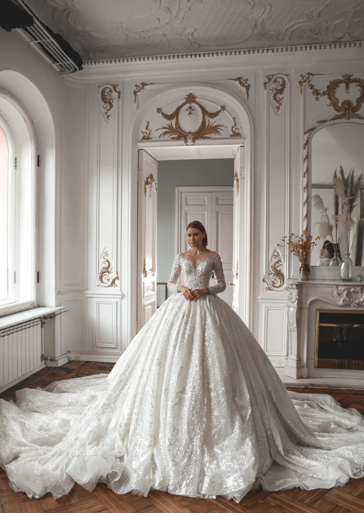 Royal Lace Off-The-Shoulder Sparkly Wedding Dress Meryem by Olivia Bottega